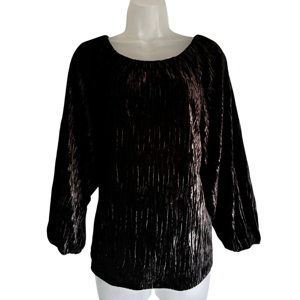 Chico’s Black Crushed Velvet Top – Size 2 / US Large